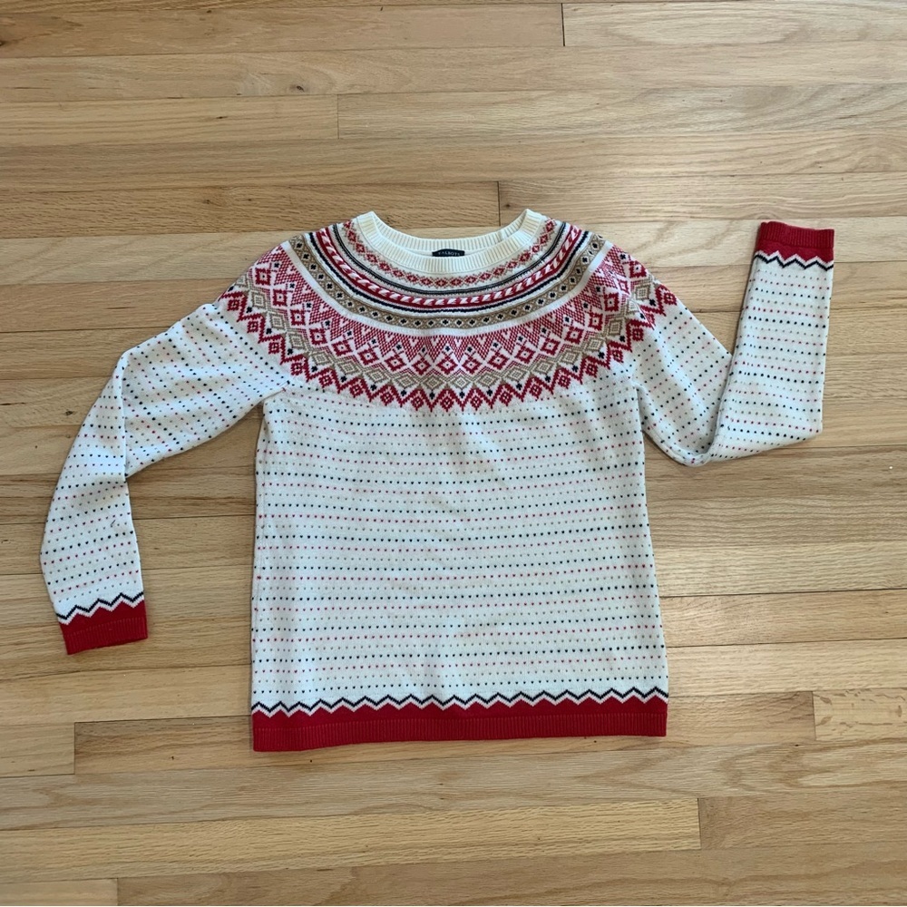 Talbots Womens Diamond Fair Isle Wool Blend‎ Sweater Winter Cozy Aspen Size Med - Picture 2 of 11